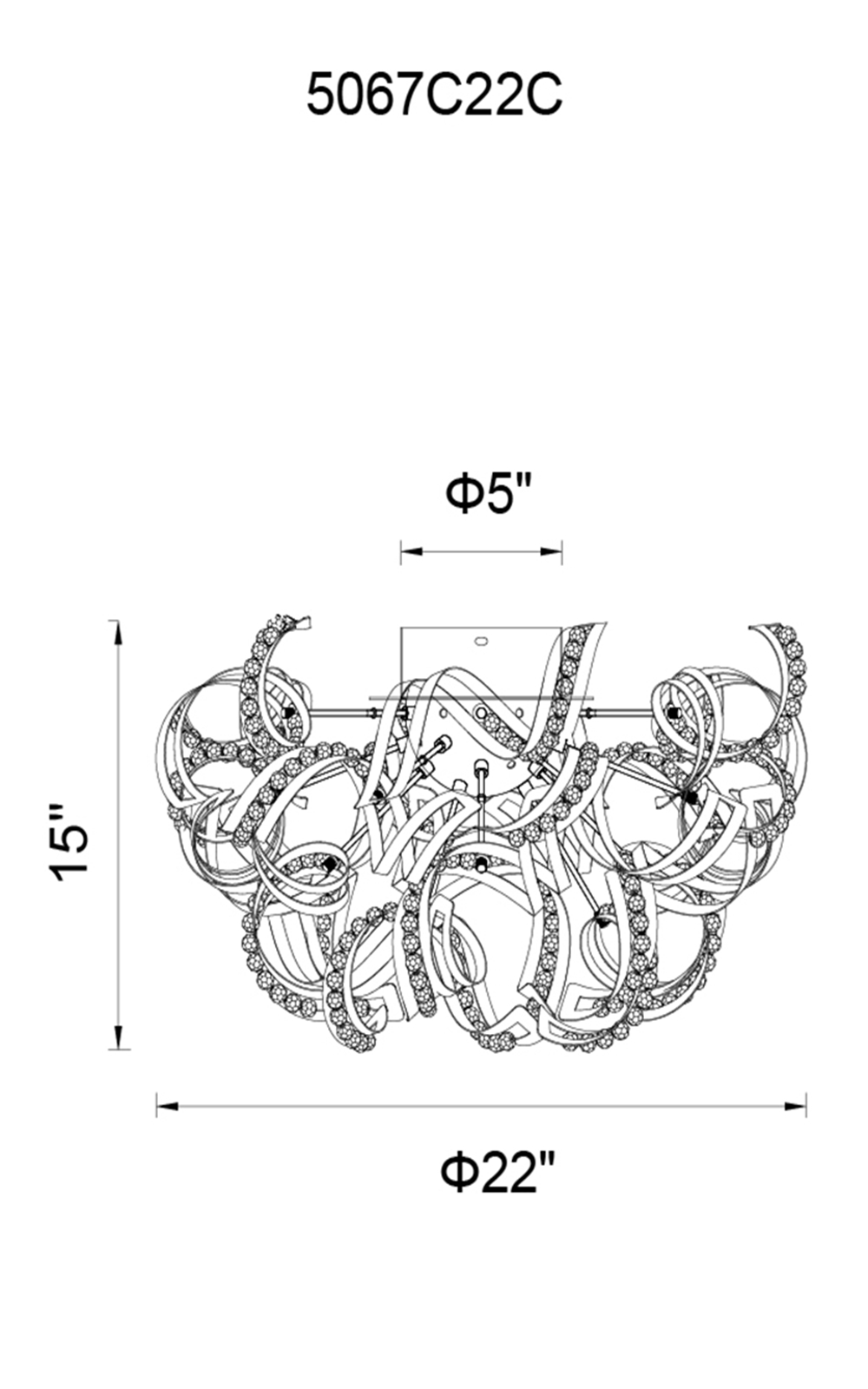 CWI Lighting Swivel 13 Light Flush Mount With Chrome Finish Model: 5067C22C Line Drawing