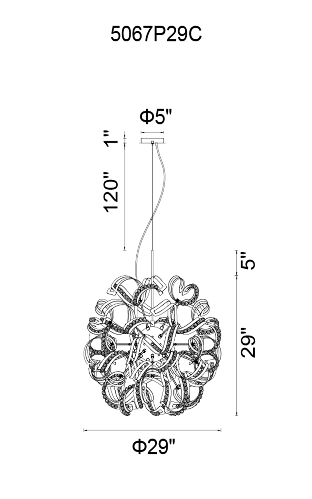 CWI Lighting Swivel 18 Light Chandelier With Chrome Finish Model: 5067P29C Line Drawing