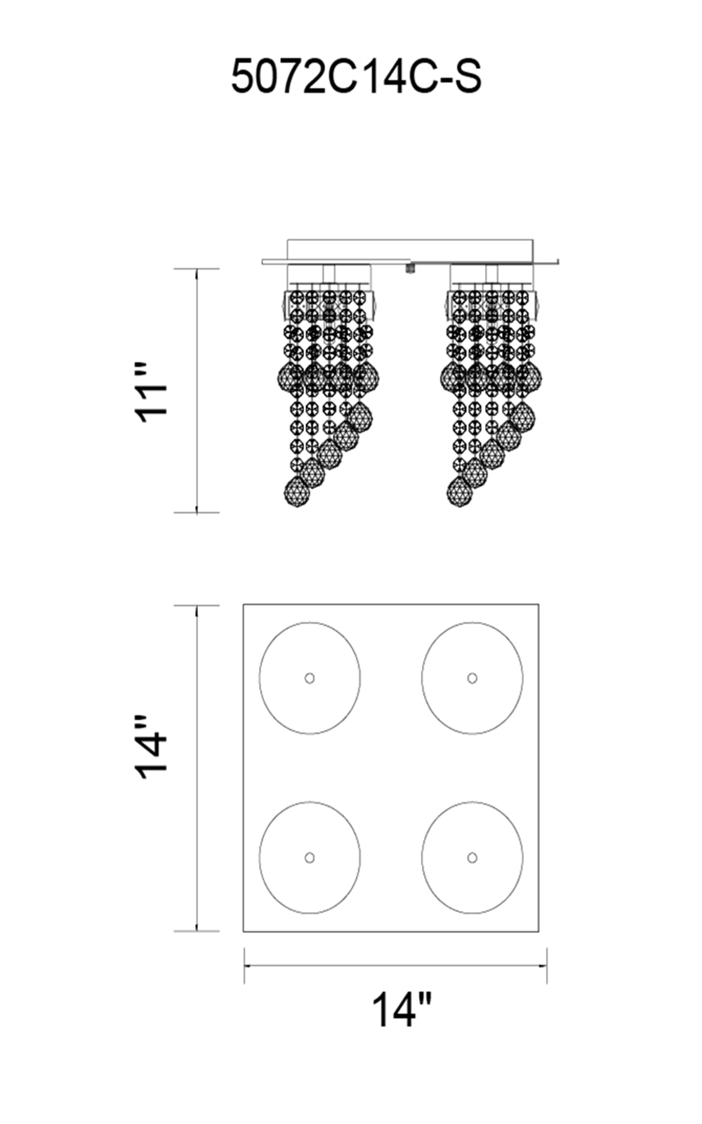 CWI Lighting Monica 4 Light Flush Mount With Chrome Finish Model: 5072C14C-S Line Drawing