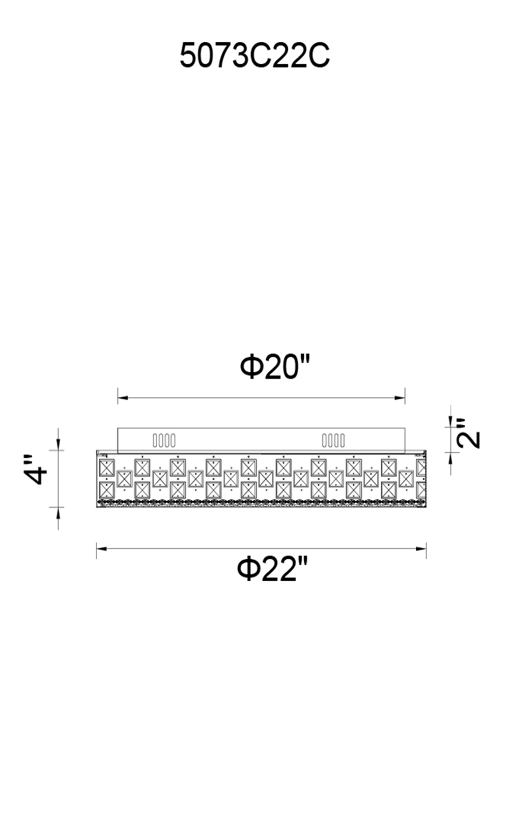 CWI Lighting Cinderella 8 Light Drum Shade Flush Mount With Chrome Model: 5073C22C Line Drawing