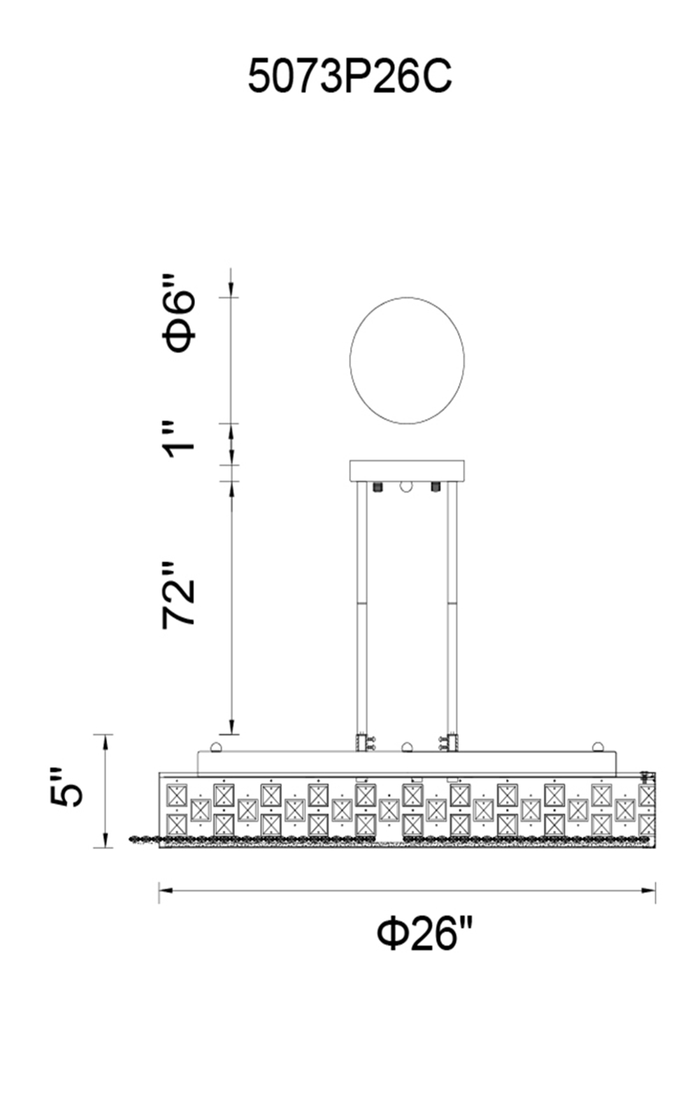 CWI Lighting Cinderella 10 Light Down Chandelier With Chrome Finish Model: 5073P26C Line Drawing