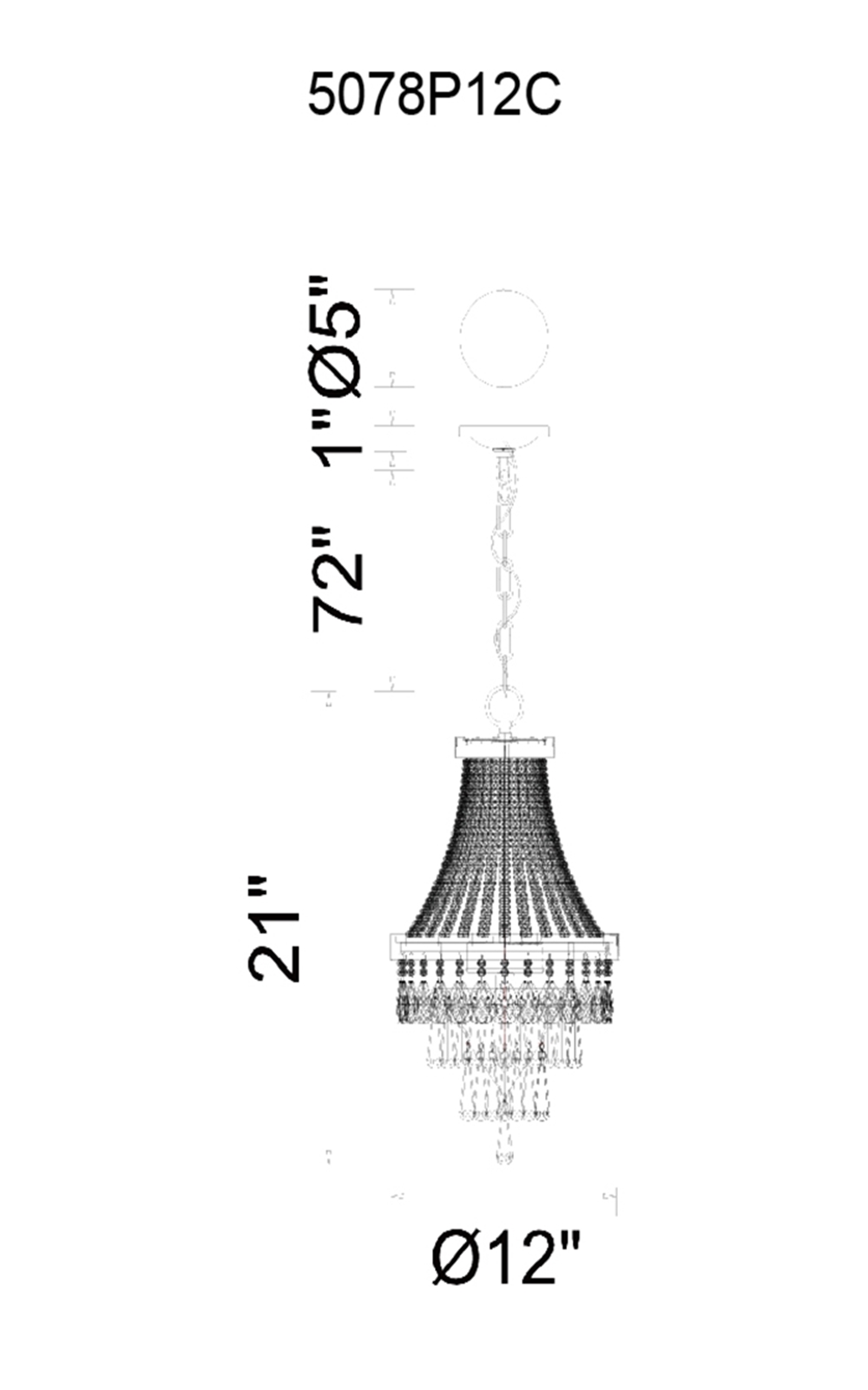 CWI Lighting Vast 3 Light Chandelier With Chrome Finish Model: 5078P12C Line Drawing