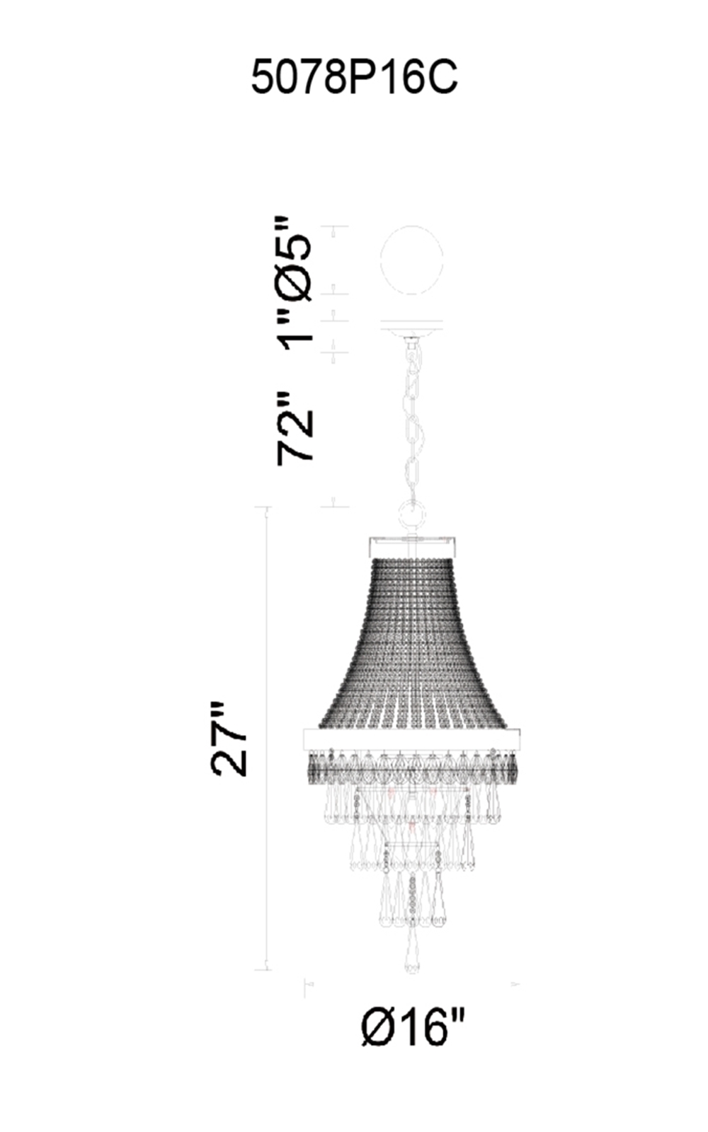CWI Lighting Vast 6 Light Chandelier With Chrome Finish Model: 5078P16C Line Drawing