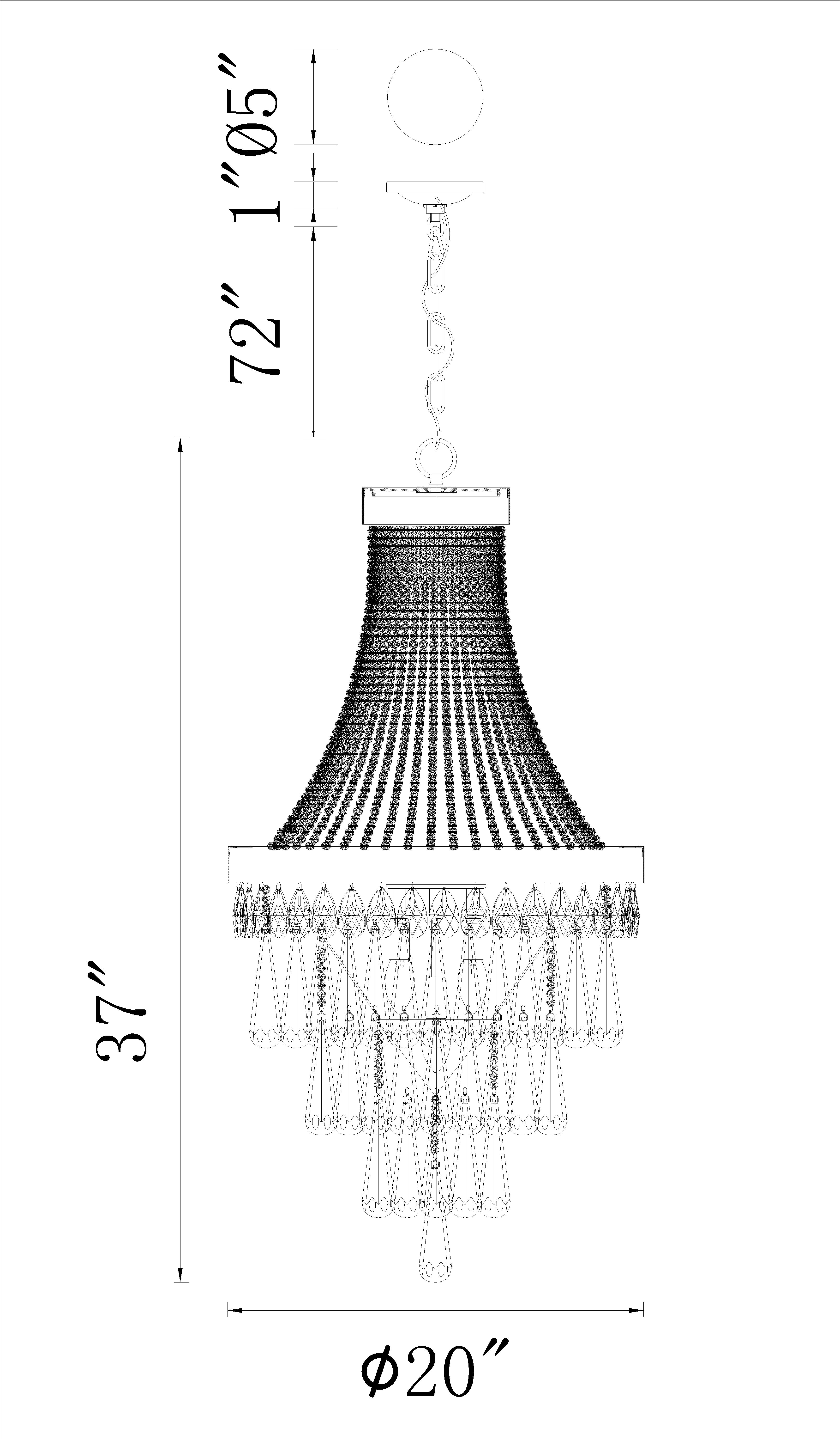 CWI Lighting Vast 7 Light Chandelier With Chrome Finish Model: 5078P20C Line Drawing