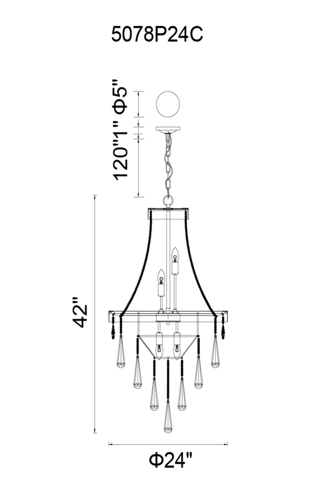 CWI Lighting Vast 13 Light Down Chandelier With Chrome Finish Model: 5078P24C (CLEAR) Line Drawing