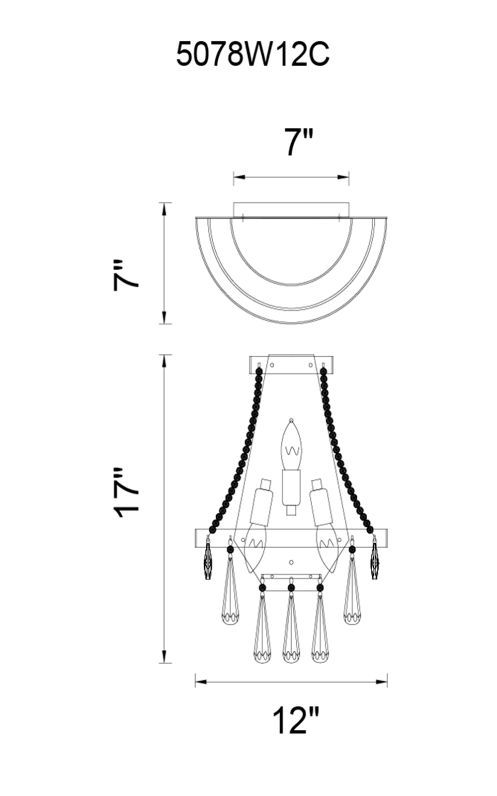 CWI Lighting Vast 3 Light Wall Sconce With Chrome Finish Model: 5078W12C Line Drawing