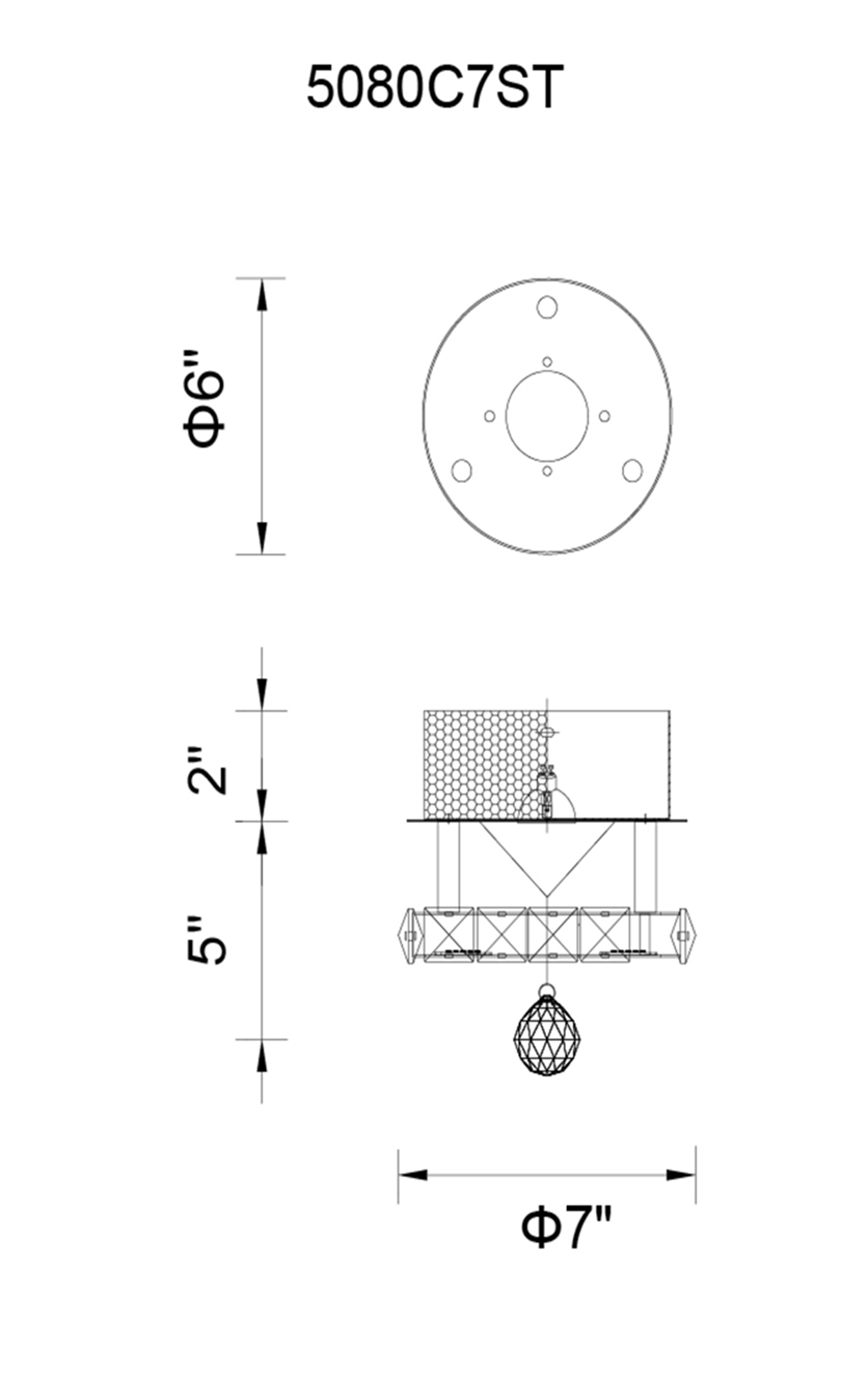 CWI Lighting Ring LED Flush Mount With Chrome Finish Model: 5080C7ST Line Drawing
