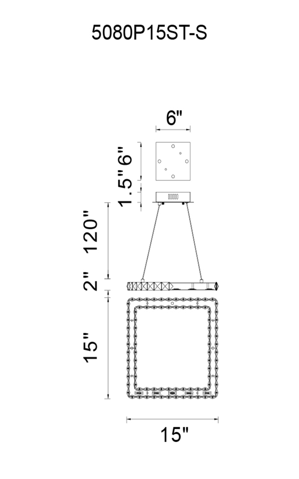 CWI Lighting Ring LED Chandelier With Chrome Finish Model: 5080P15ST-S Line Drawing