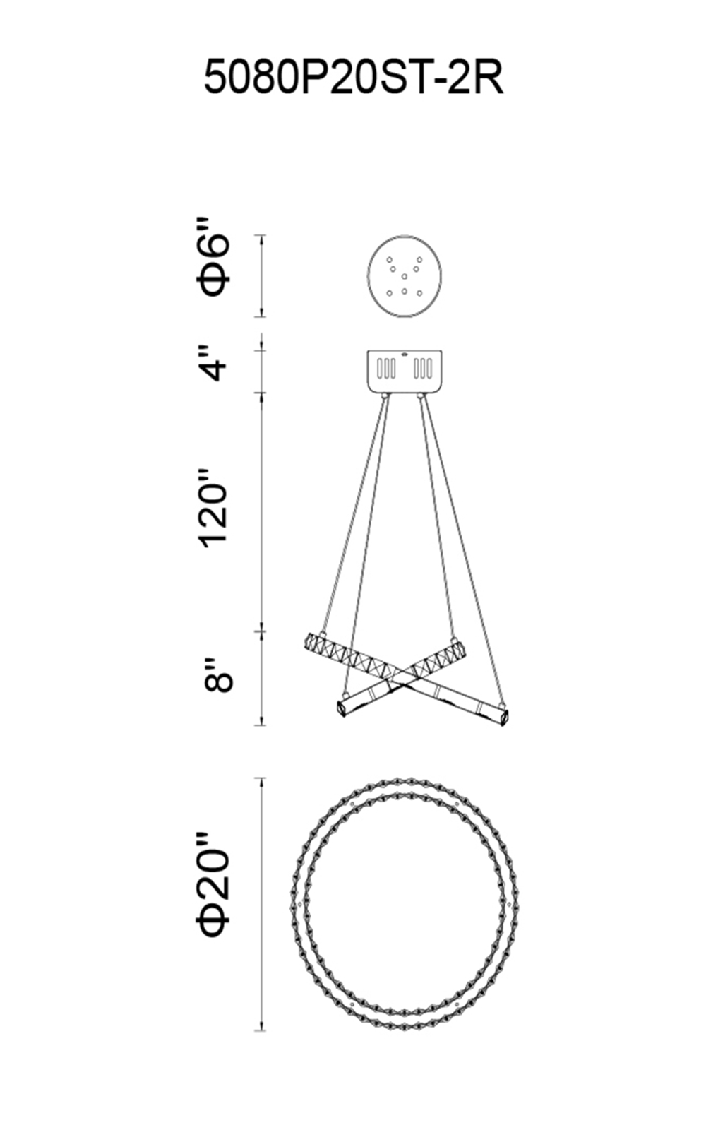 CWI Lighting Ring LED Chandelier With Chrome Finish Model: 5080P20ST-2R Line Drawing