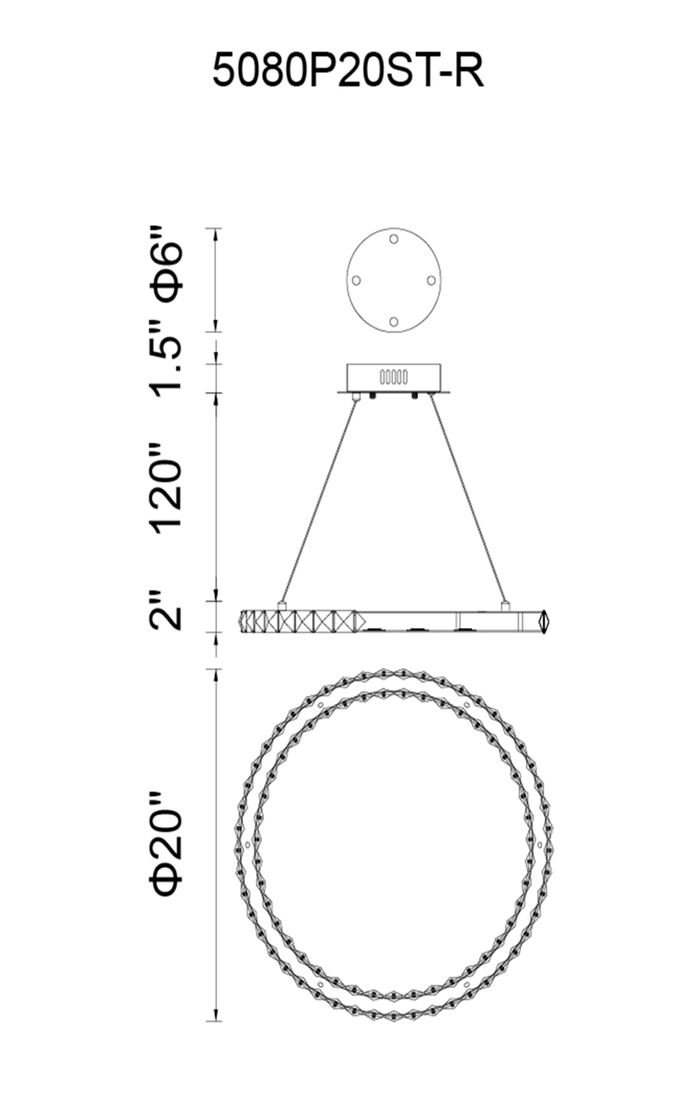 CWI Lighting Ring LED Chandelier With Chrome Finish Model: 5080P20ST-R Line Drawing