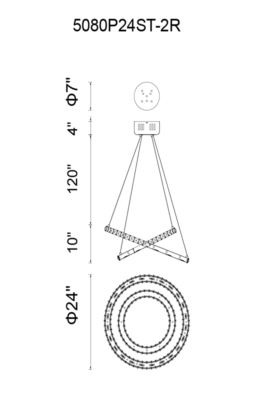 CWI Lighting Ring LED Chandelier With Chrome Finish Model: 5080P24ST-2R Line Drawing