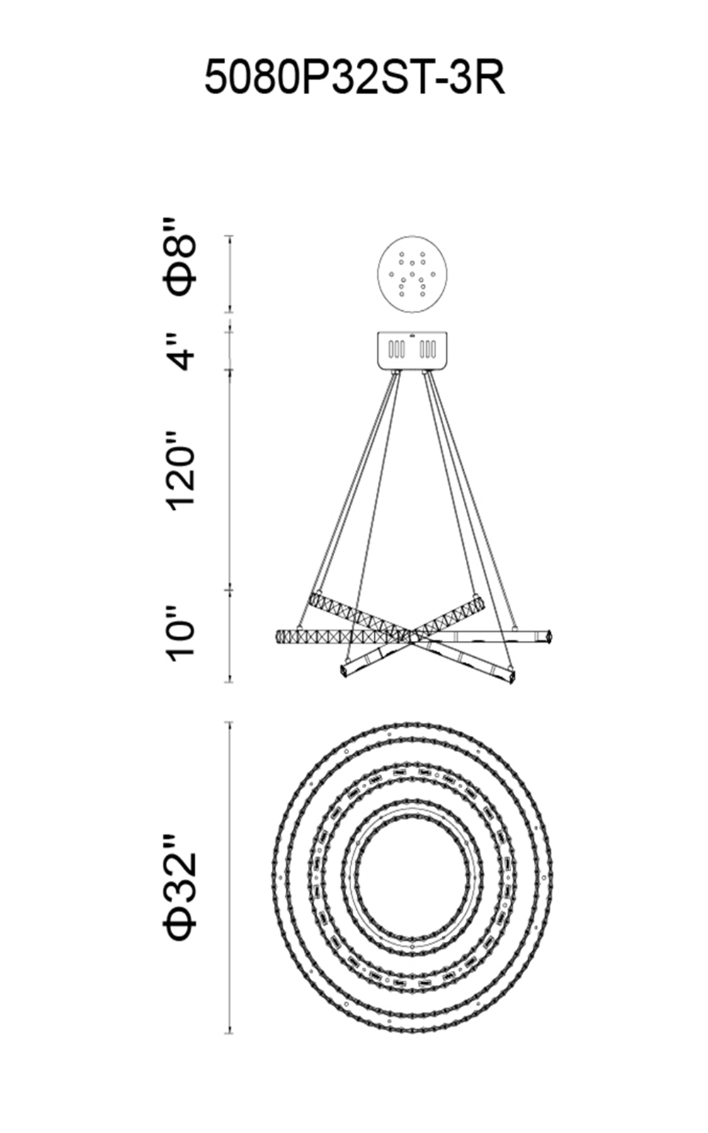 CWI Lighting Ring LED Chandelier With Chrome Finish Model: 5080P32ST-3R Line Drawing