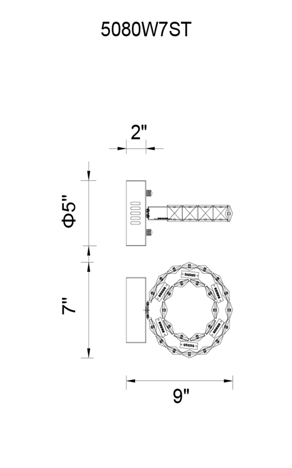 CWI Lighting Ring LED Wall Sconce With Chrome Finish Model: 5080W7ST Line Drawing