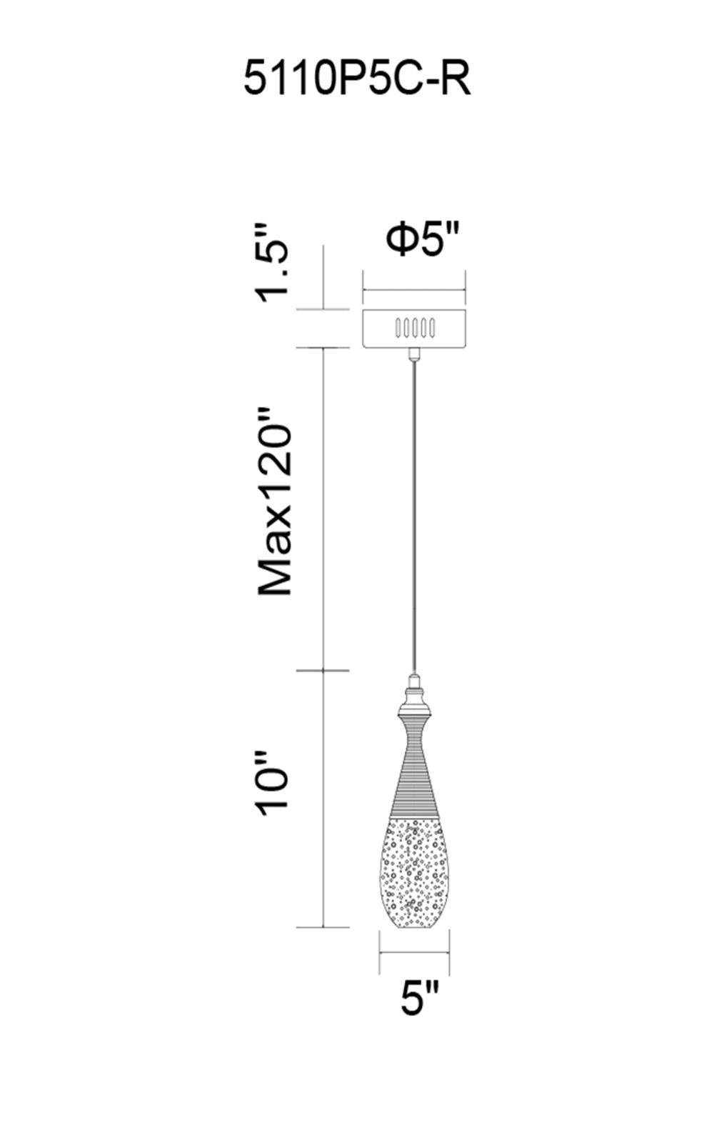 CWI Lighting Dior LED Down Mini Pendant With Chrome Finish Model: 5110P5C-R Line Drawing