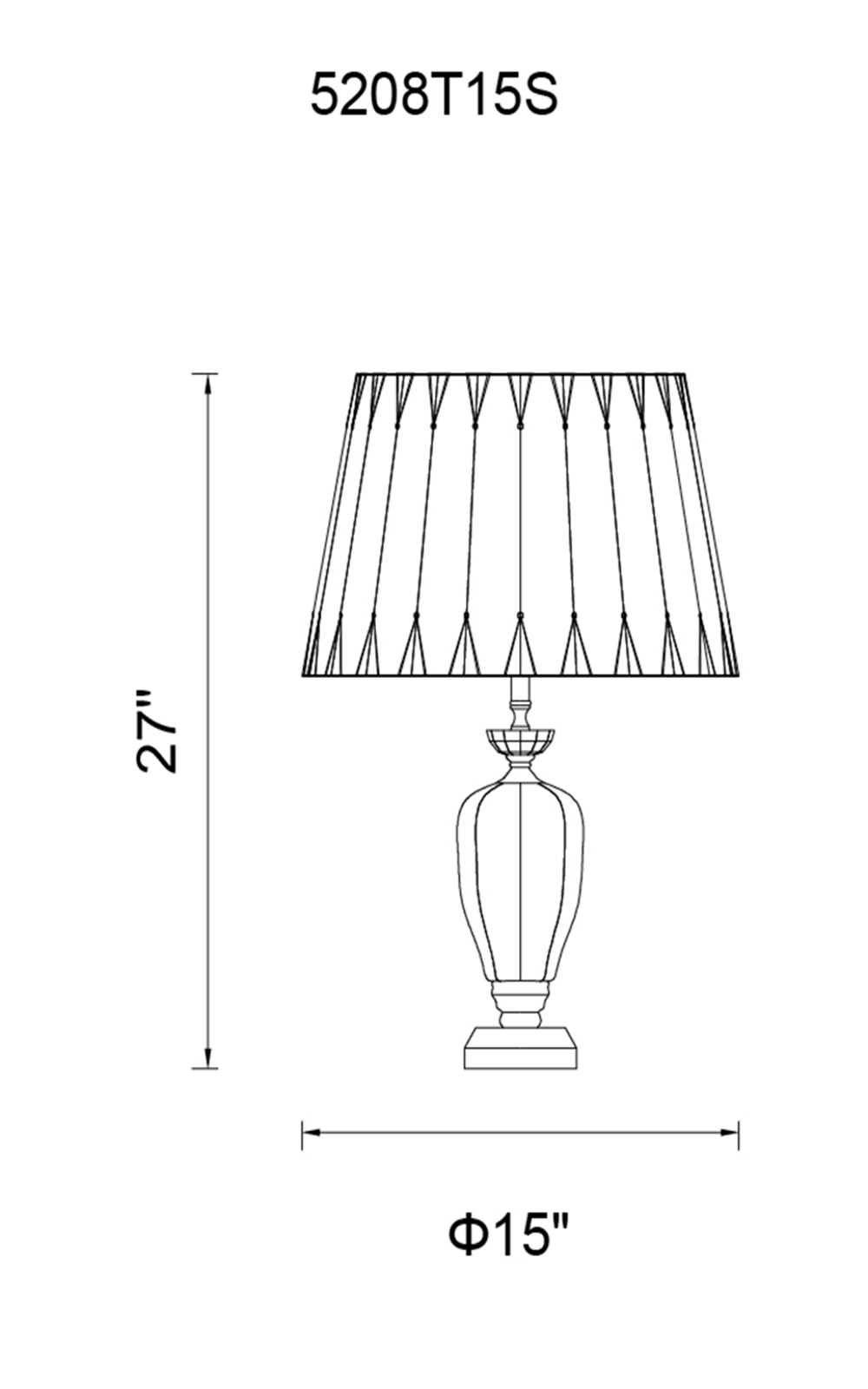 CWI Lighting Yale 1 Light Table Lamp With Silver Finish Model: 5208T15S Line Drawing