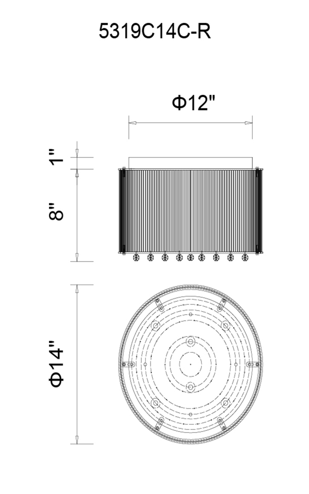 CWI Lighting Spring Morning 6 Light Drum Shade Flush Mount With Chrome Model: 5319C14C-R Line Drawing