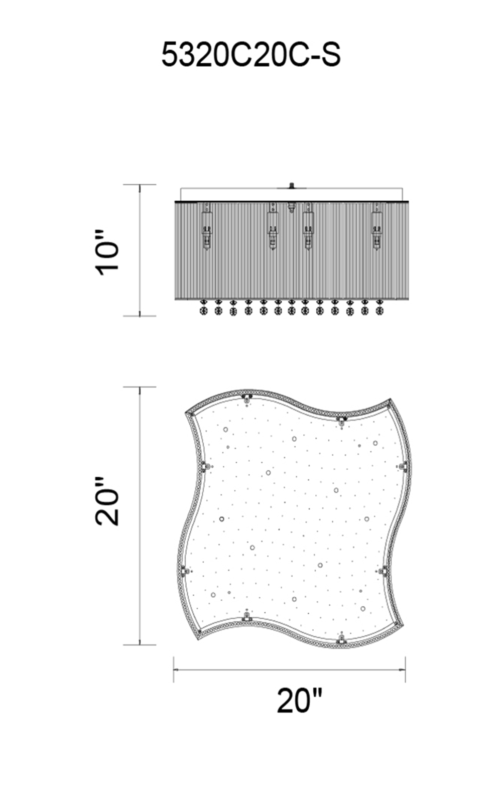 CWI Lighting Elsa 10 Light Drum Shade Flush Mount With Chrome Model: 5320C20C-S Line Drawing