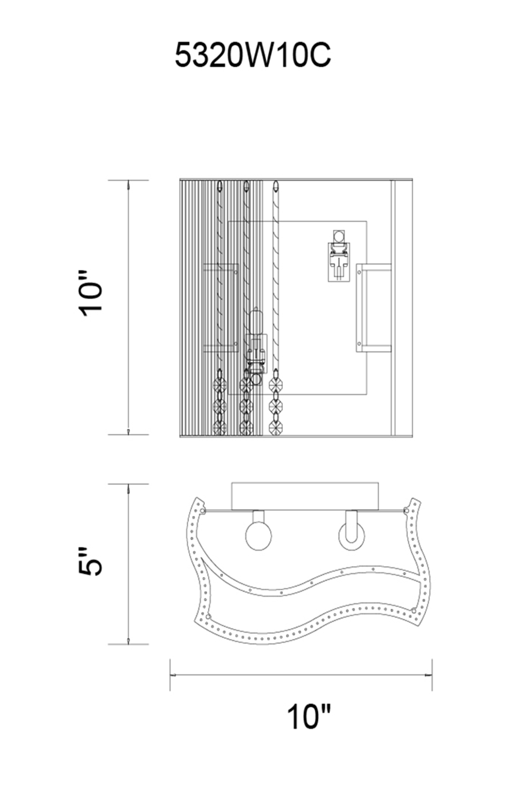 CWI Lighting Elsa 2 Light Wall Sconce With Chrome Finish Model: 5320W10C Line Drawing