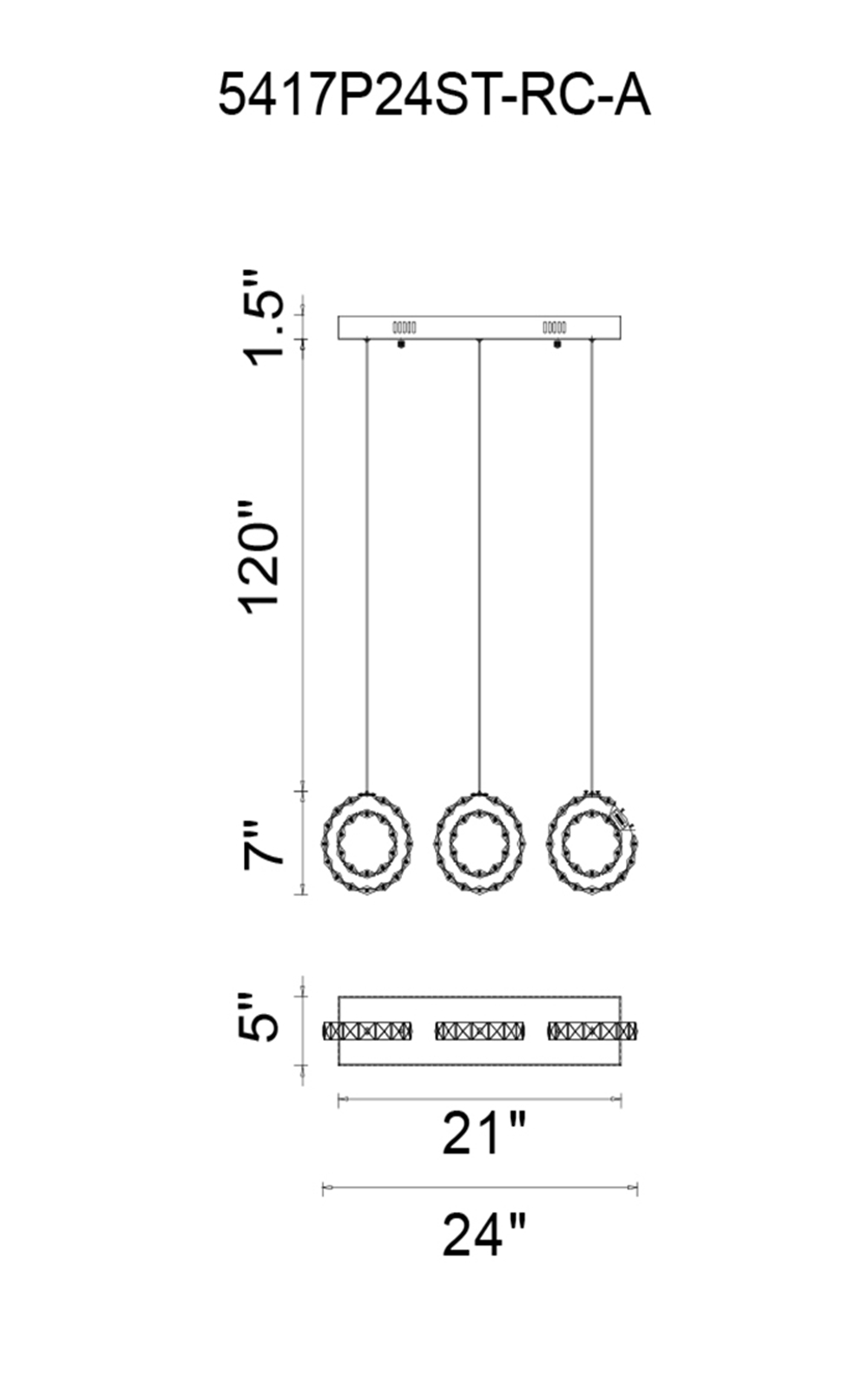 CWI Lighting Ring LED Multi Light Pendant With Chrome Finish Model: 5417P24ST-RC-A Line Drawing