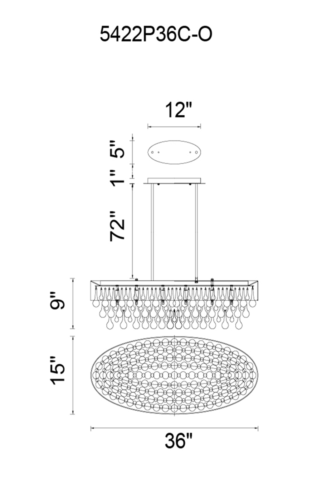 CWI Lighting Atlantic 10 Light Drum Shade Chandelier With Chrome Model: 5422P36C-O (WHITE) Line Drawing
