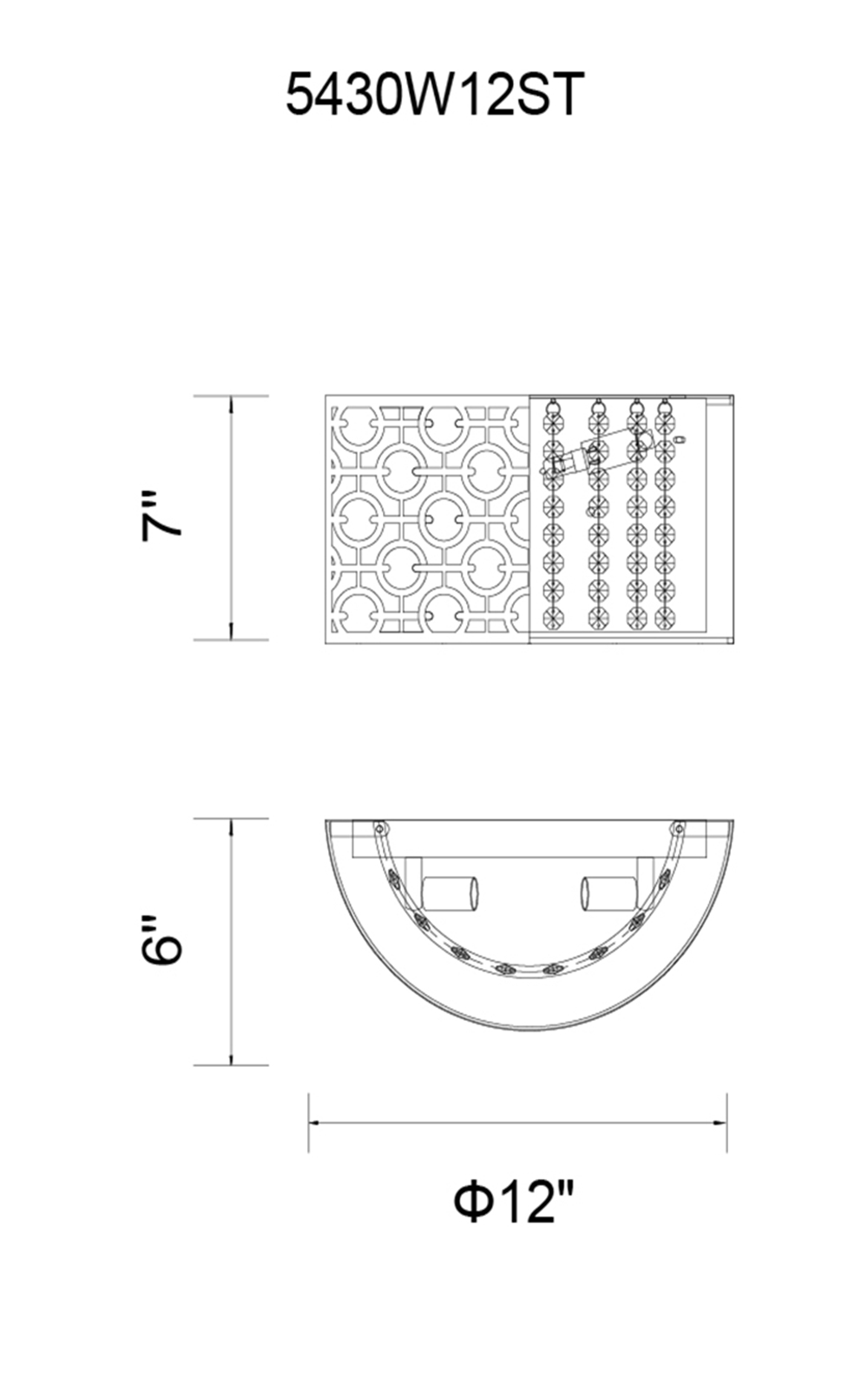 CWI Lighting Galant 2 Light Wall Sconce With Chrome Finish Model: 5430W12ST Line Drawing