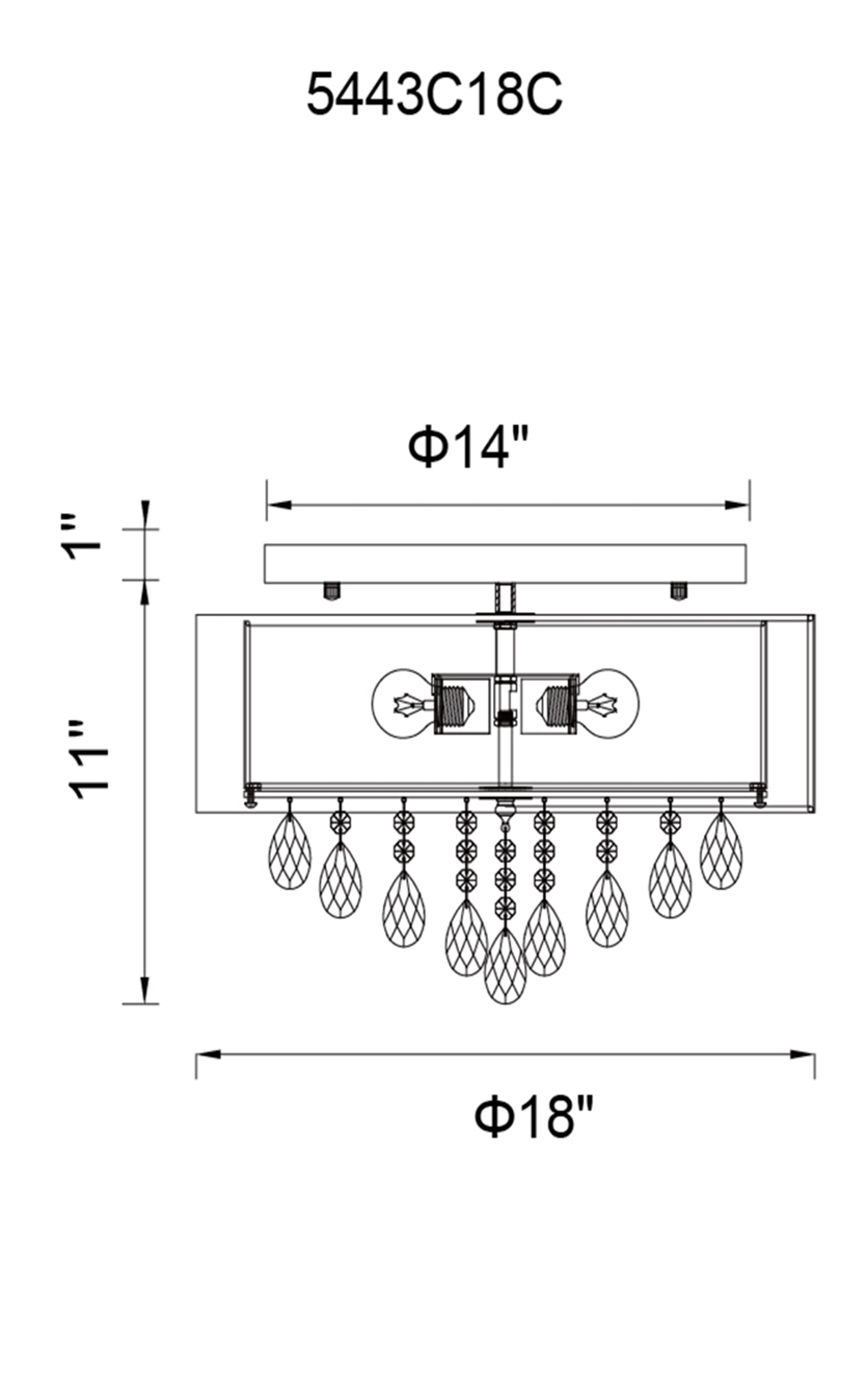CWI Lighting Dash 4 Light Drum Shade Flush Mount With Chrome Model: 5443C18C (OFF WHITE) Line Drawing