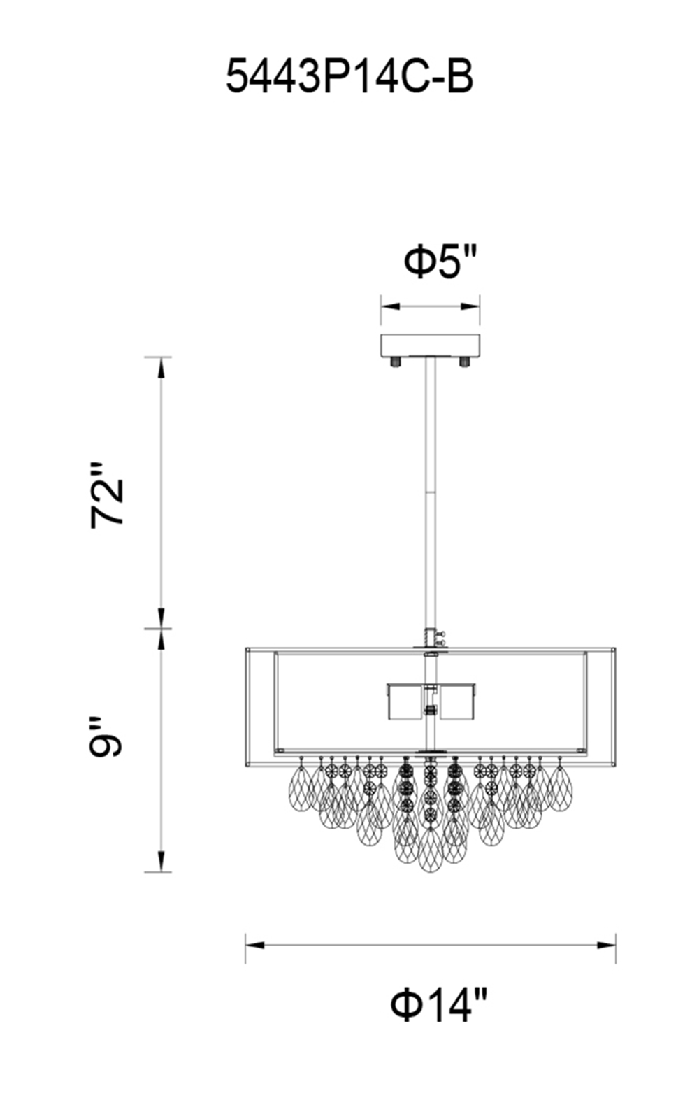 CWI Lighting Dash 3 Light Drum Shade Chandelier With Chrome Model: 5443P14C (OFF WHITE) Line Drawing