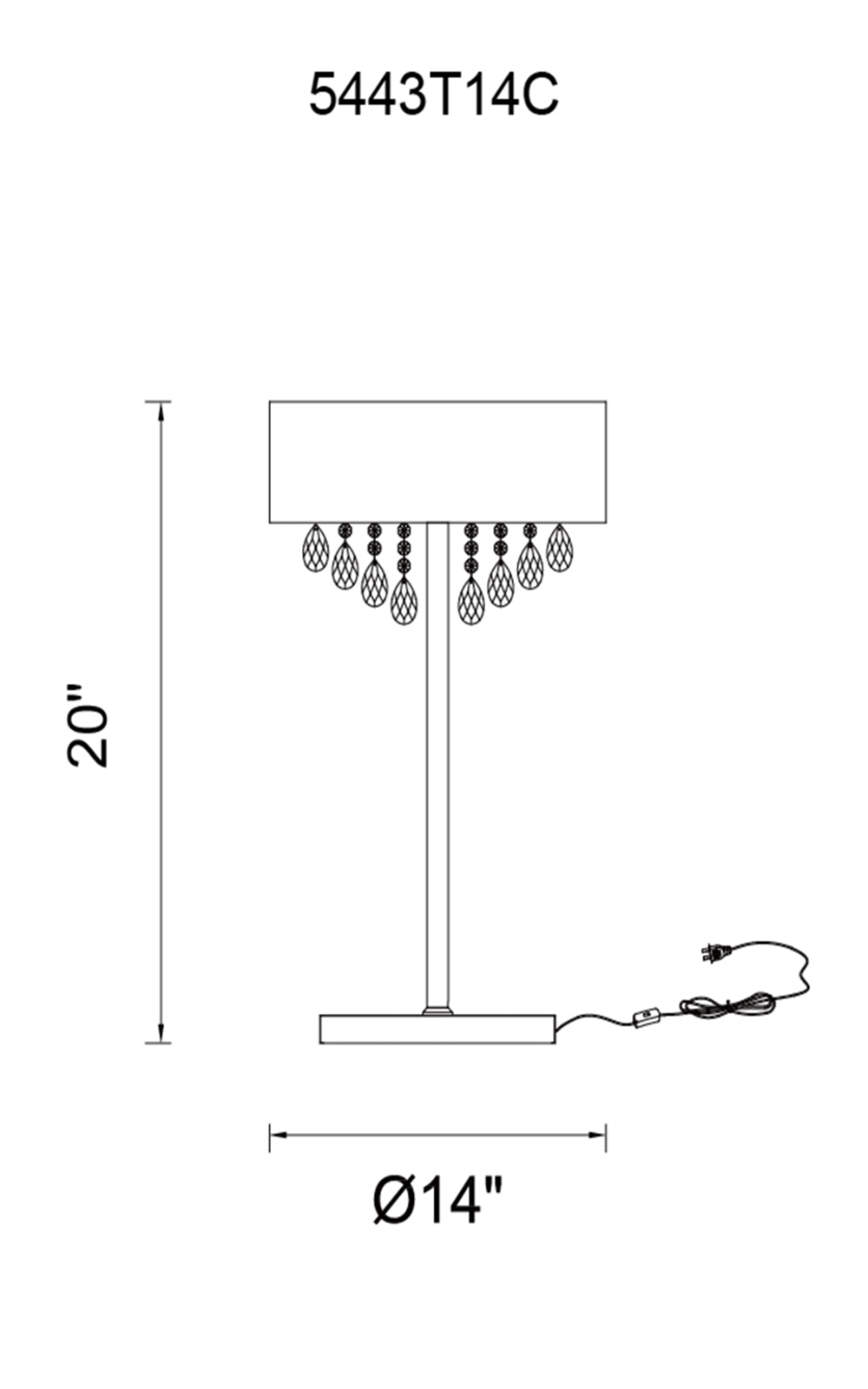 CWI Lighting Dash 3 Light Table Lamp With Chrome Finish Model: 5443T14C (BLACK) Line Drawing