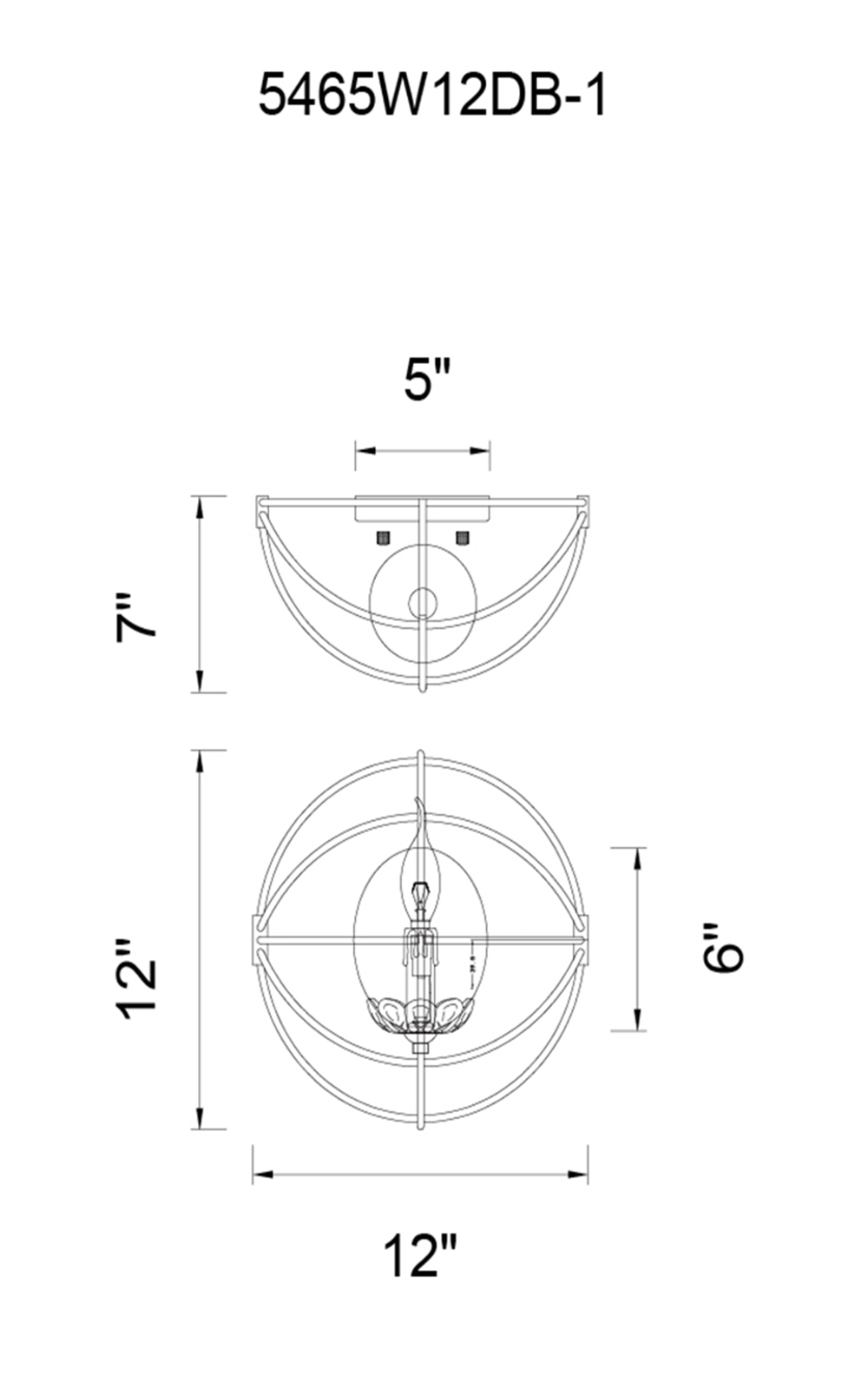 CWI Lighting Campechia 1 Light Wall Sconce With Brown Finish Model: 5465W12DB-1 Line Drawing
