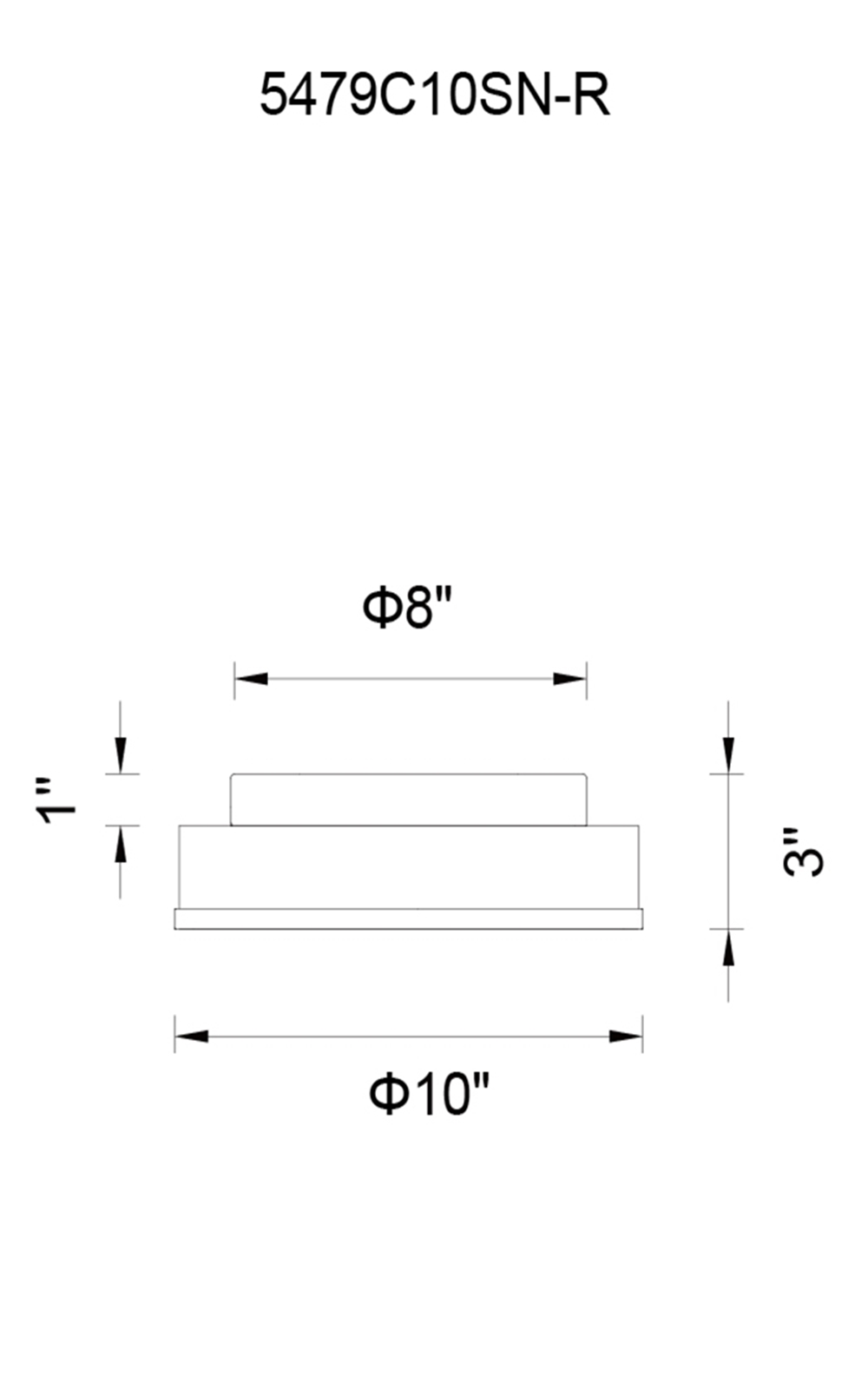 CWI Lighting Frosted 2 Light Drum Shade Flush Mount With Satin Model: 5479C10SN-R Line Drawing