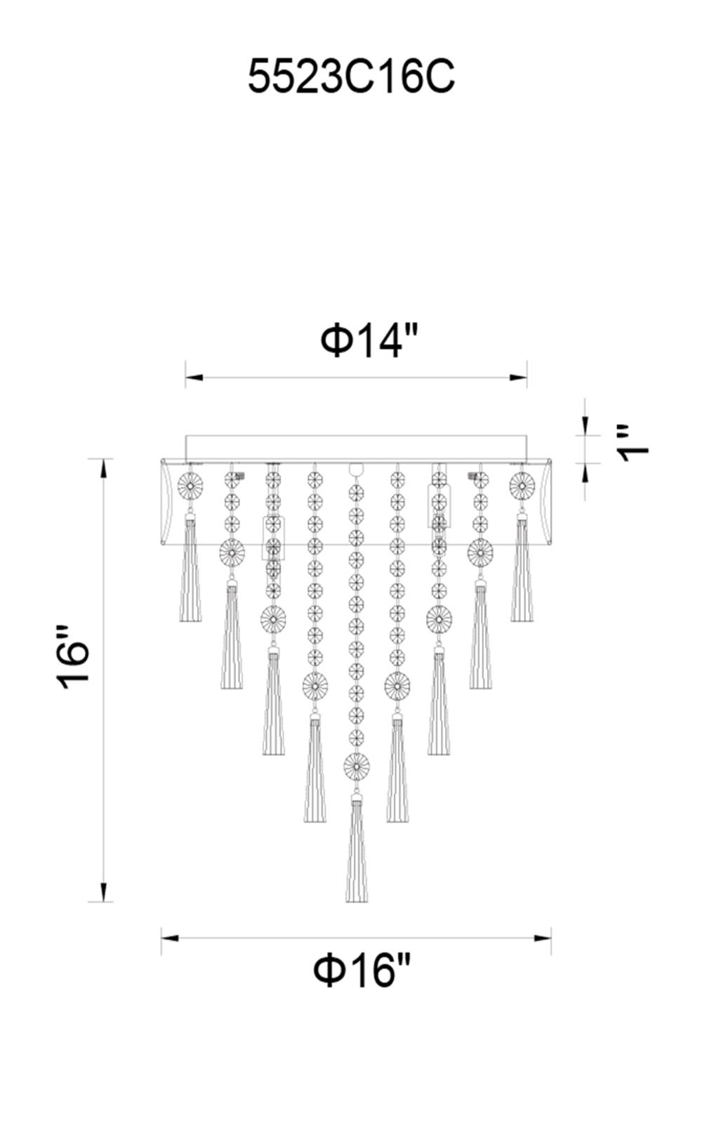 CWI Lighting Franca 4 Light Drum Shade Flush Mount With Chrome Model: 5523C16C (BLACK) Line Drawing