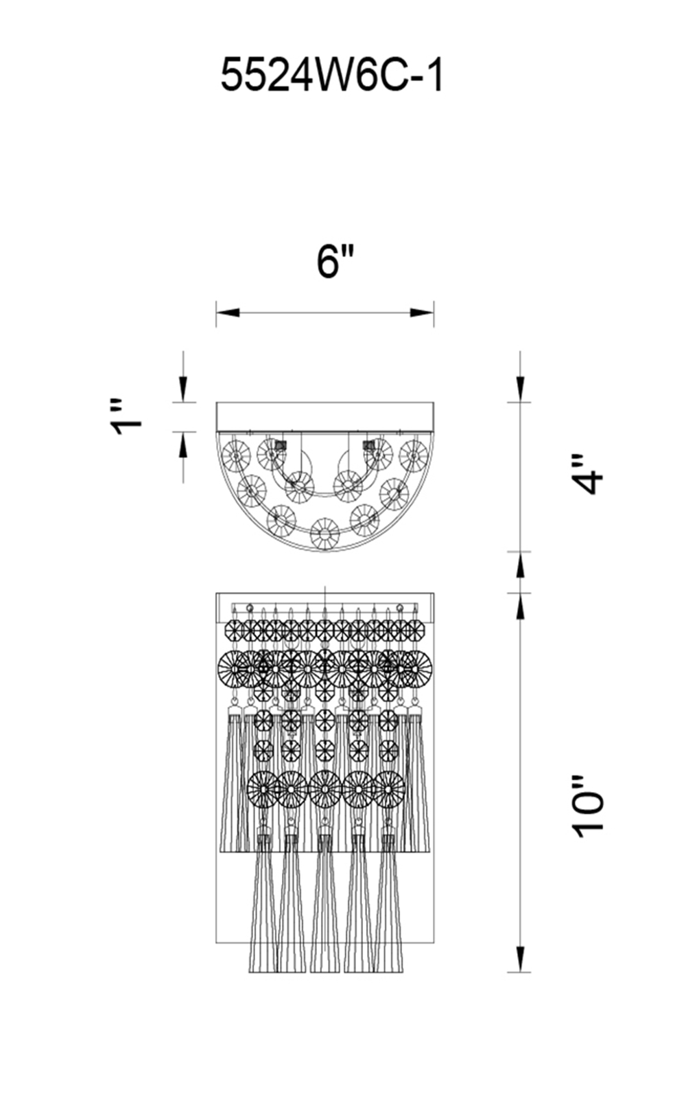 CWI Lighting Blissful 1 Light Bathroom Sconce With Chrome Finish Model: 5524W6C-1 Line Drawing