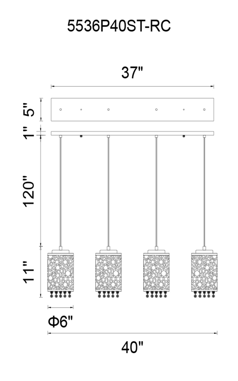 CWI Lighting Bubbles 4 Light Multi Light Pendant With Chrome Model: 5536P40ST-RC Line Drawing