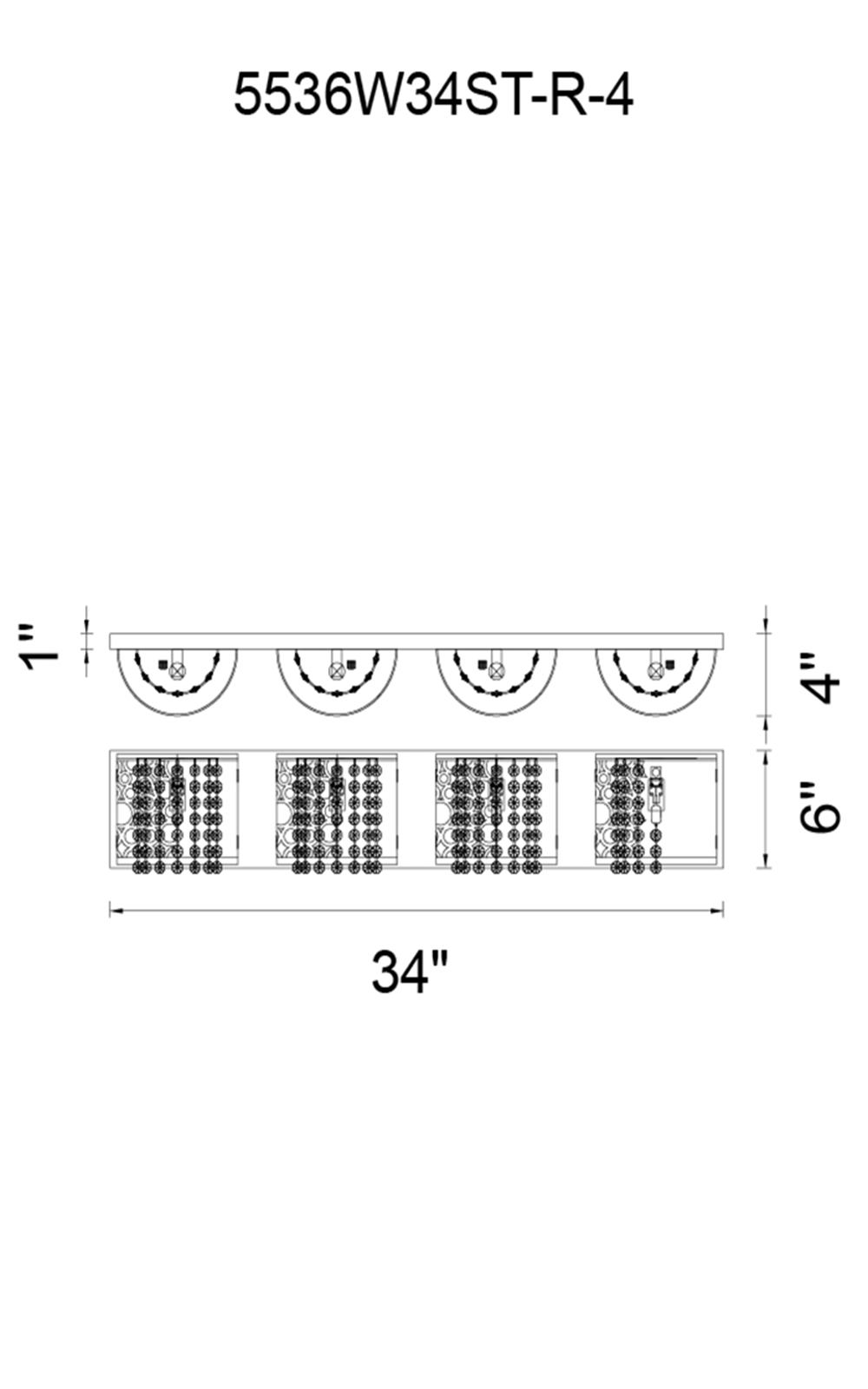 CWI Lighting Bubbles 4 Light Vanity Light With Chrome Finish Model: 5536W34ST-R-4 Line Drawing
