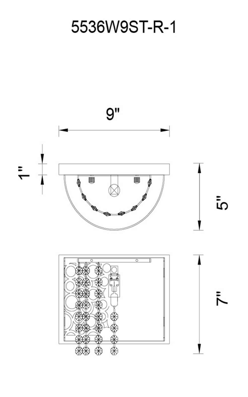 CWI Lighting Bubbles 1 Light Bathroom Sconce With Chrome Finish Model: 5536W9ST-R-1 Line Drawing