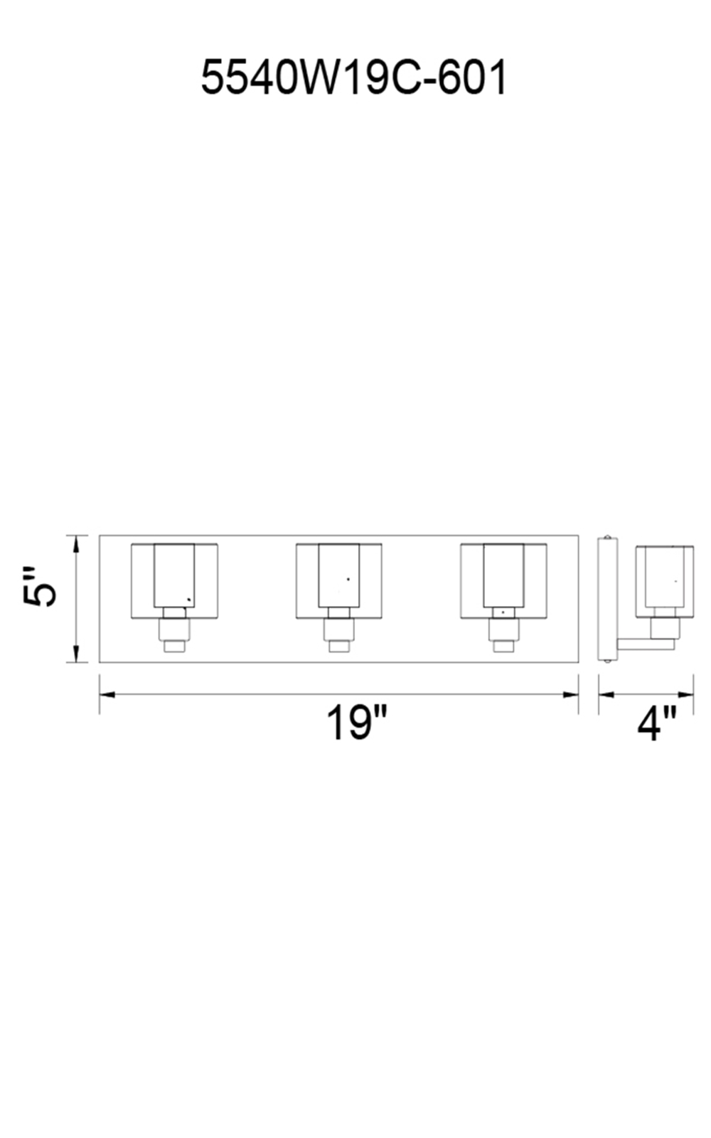 CWI Lighting Tina 3 Light Wall Sconce With Chrome Finish Model: 5540W19C-601 Line Drawing