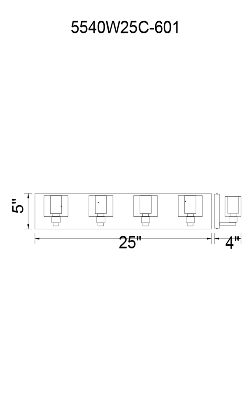 CWI Lighting Tina 4 Light Wall Sconce With Chrome Finish Model: 5540W25C-601 Line Drawing