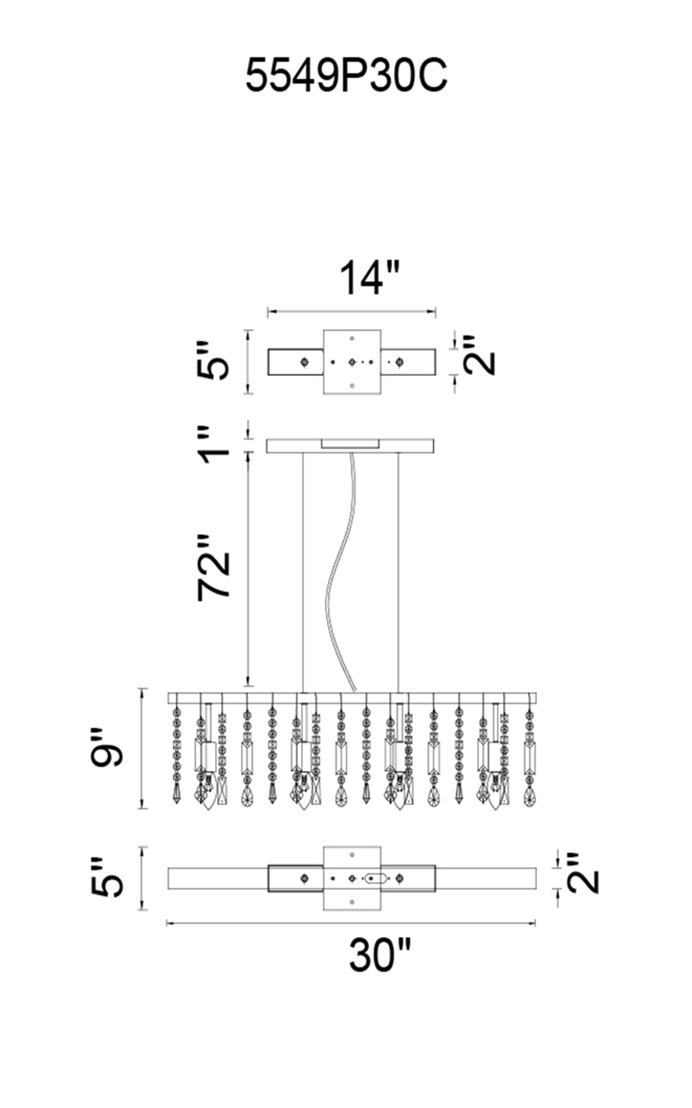 CWI Lighting Janine 4 Light Down Chandelier With Chrome Finish Model: 5549P30C Line Drawing