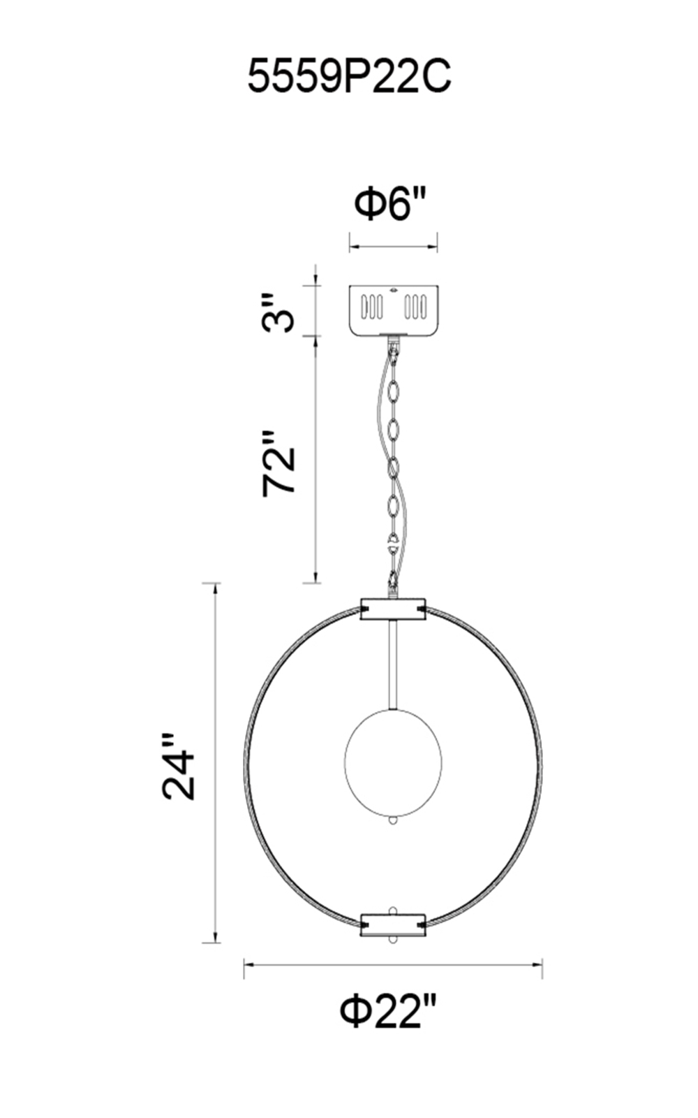 CWI Lighting Jacquimo LED Chandelier With Chrome Finish Model: 5559P22C Line Drawing