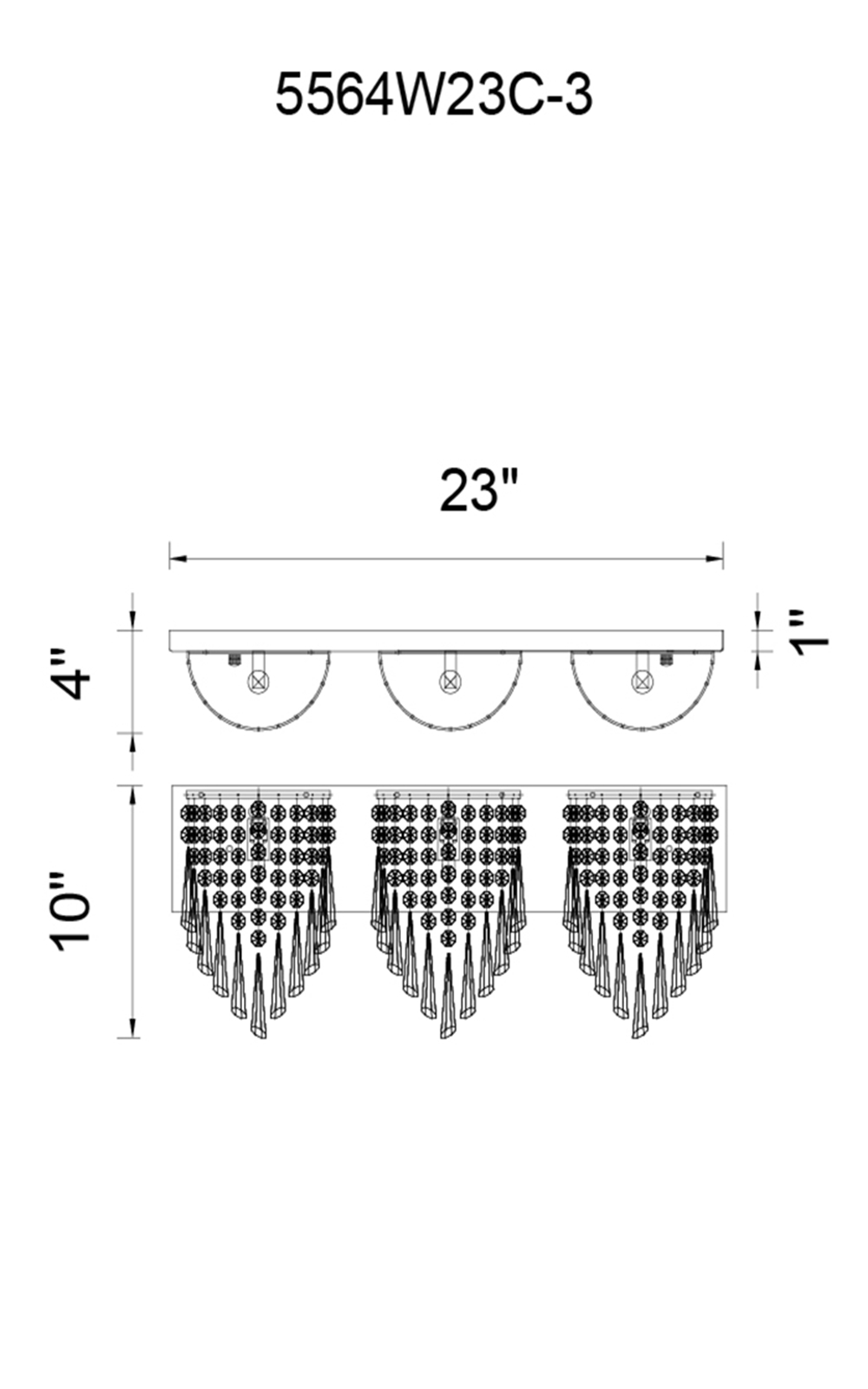 CWI Lighting Della 3 Light Vanity Light With Chrome Finish Model: 5564W23C-3 Line Drawing