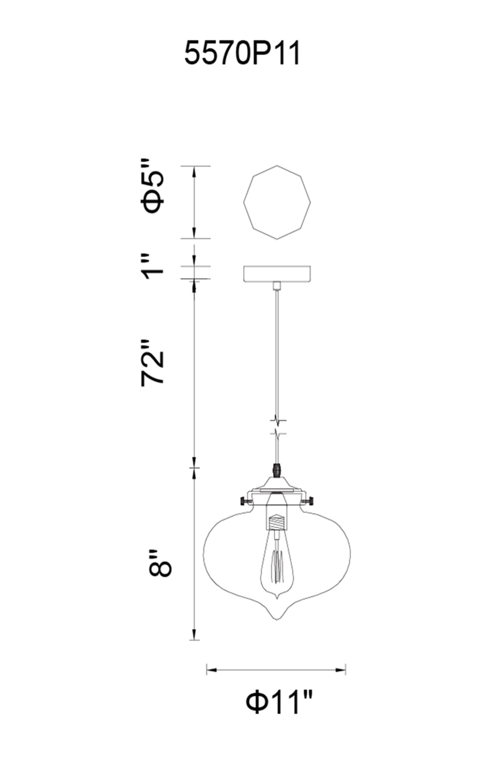 CWI Lighting Glass 1 Light Down Mini Pendant With Transparent Model: 5570P11 - AMBER Line Drawing