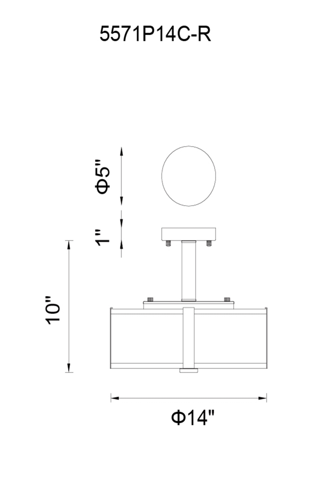 CWI Lighting Lucie 3 Light Drum Shade Chandelier With Chrome Model: 5571P14C-R Line Drawing