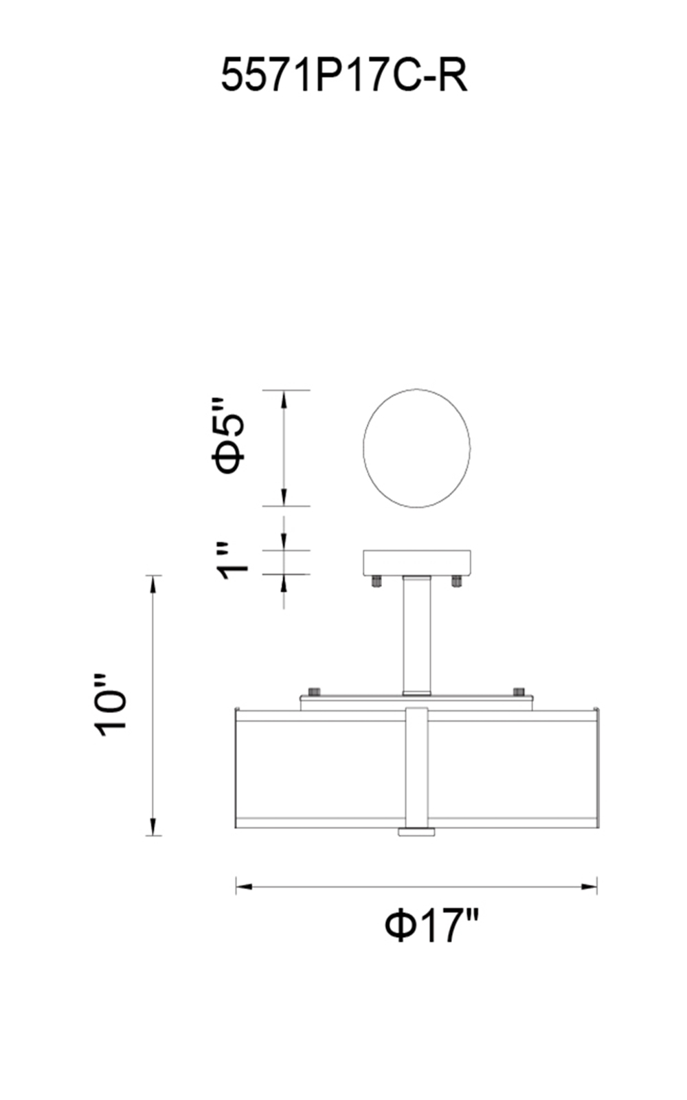 CWI Lighting Lucie 4 Light Drum Shade Chandelier With Chrome Model: 5571P17C-R Line Drawing