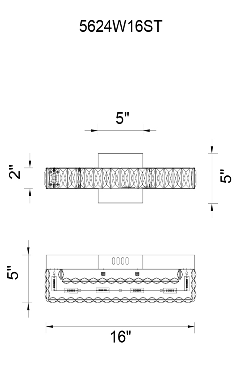 CWI Lighting Milan LED Vanity Light With Chrome Finish Model: 5624W16ST Line Drawing
