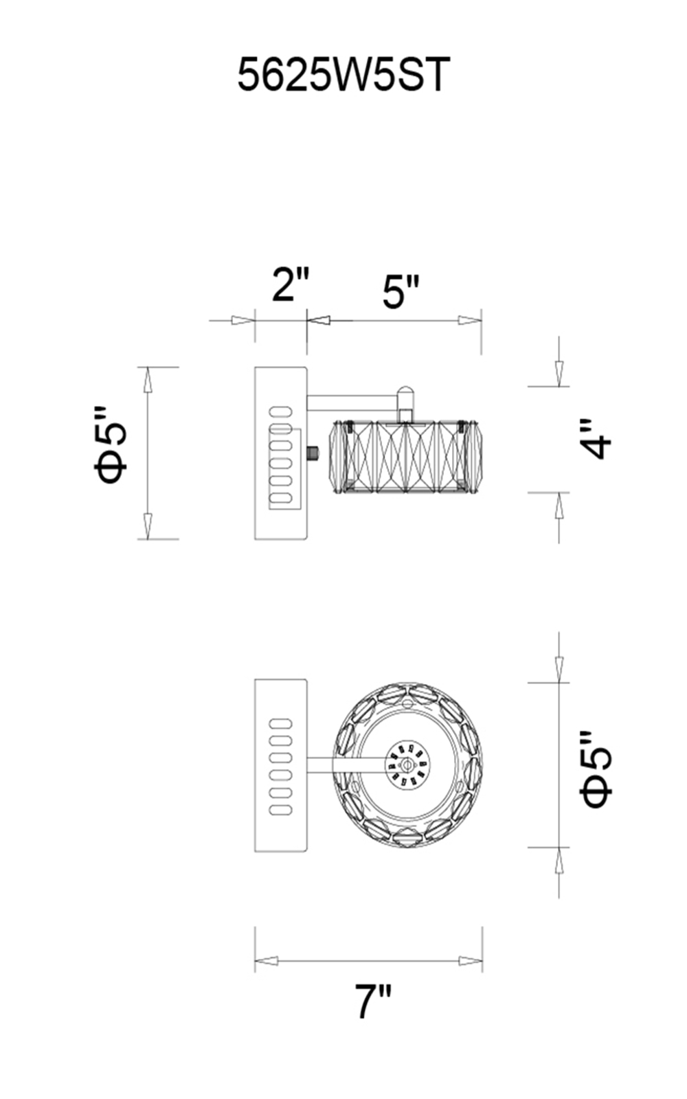 CWI Lighting Milan LED Bathroom Sconce With Chrome Finish Model: 5625W5ST Line Drawing