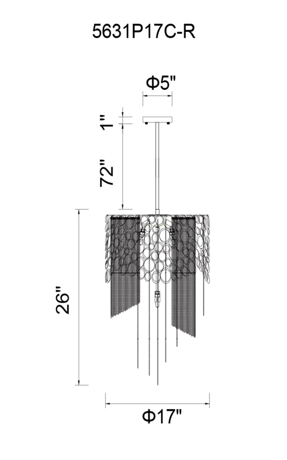 CWI Lighting Victoria 4 Light Drum Shade Chandelier With Chrome Model: 5631P17C-R Line Drawing