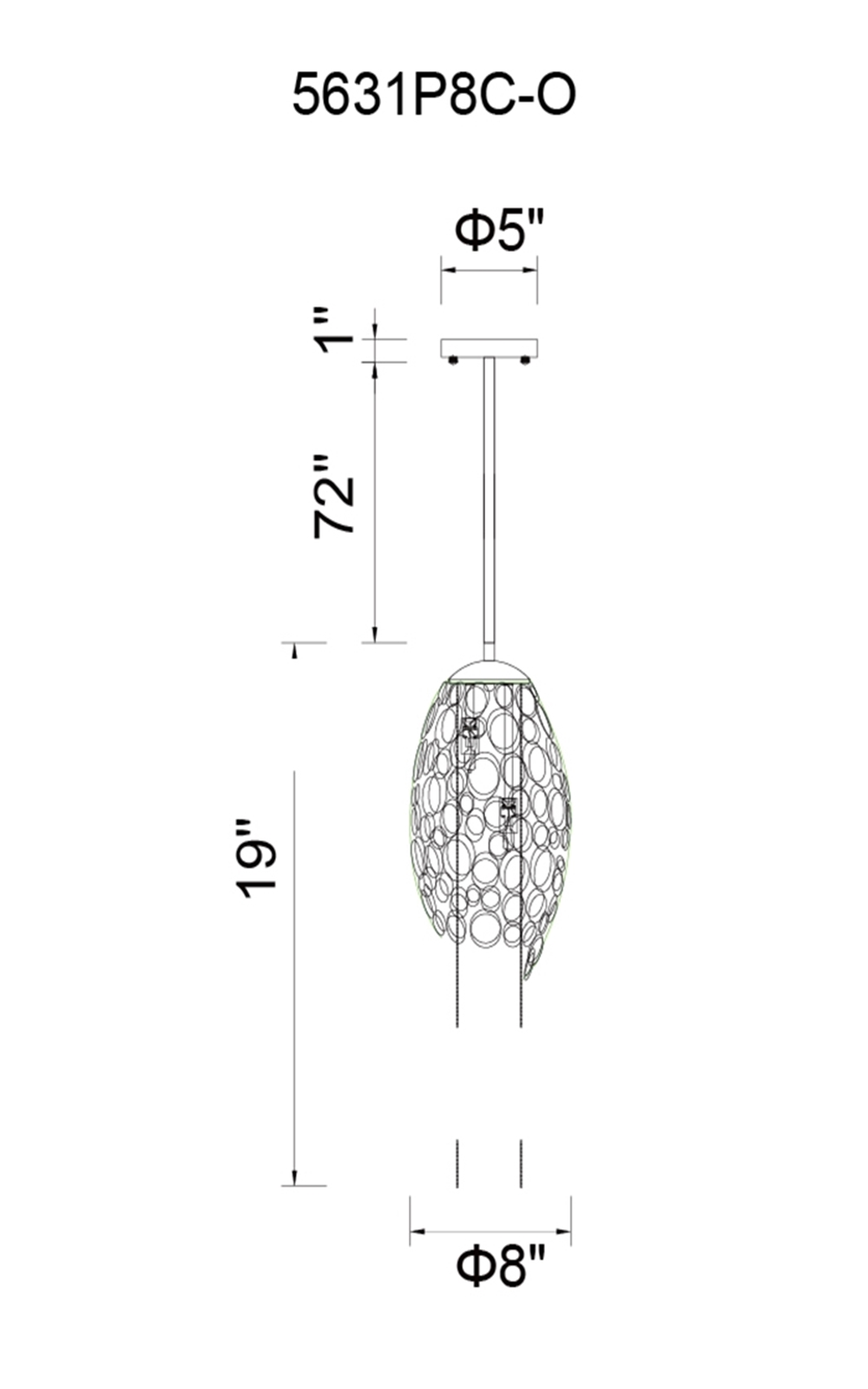 CWI Lighting Victoria 2 Light Drum Shade Mini Pendant With Chrome Model: 5631P8C-O Line Drawing