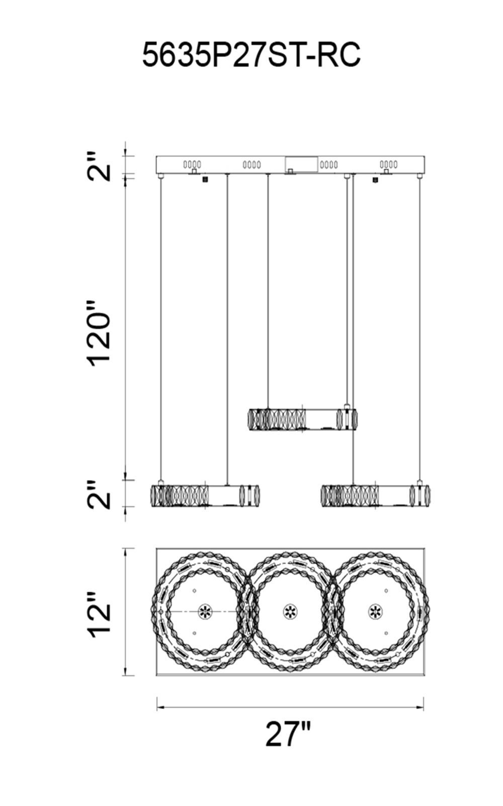 CWI Lighting Florence LED Chandelier With Chrome Finish Model: 5635P27ST-RC Line Drawing
