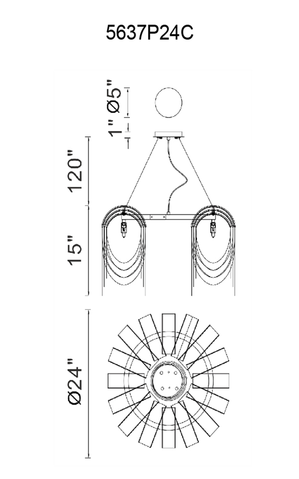 CWI Lighting Shirley 8 Light Down Chandelier With Chrome Finish Model: 5637P24C Line Drawing