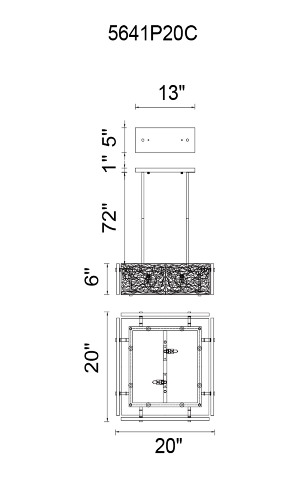 CWI Lighting Wilma 10 Light Down Chandelier With Chrome Finish Model: 5641P20C Line Drawing